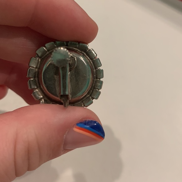 Pink and Clear Rhinestoned Clip On Earrings - Picture 4 of 7